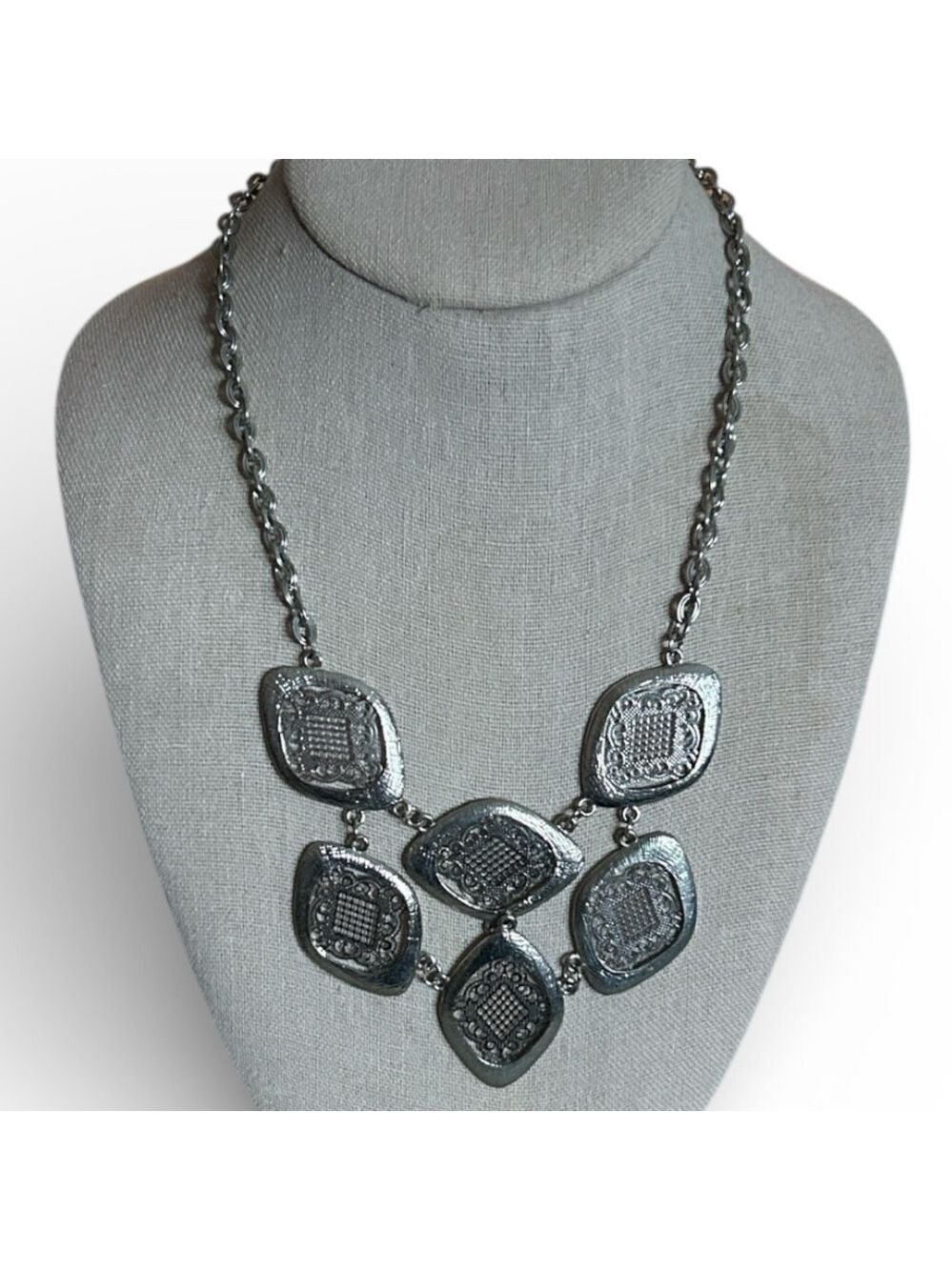 Silver Tone Filigree Necklace Boho
